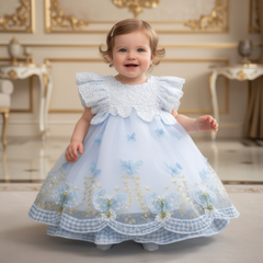 Girls' Luxury Butterfly Embroidered Party Dress | Premium Blue Fairy Frock