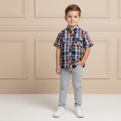 Premium 2-Piece Casual Shirt Set | Mint Checkered Button-Down & Graphic Inner Tank Top