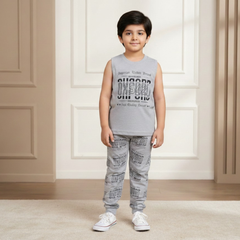 Premium 2-Piece Smart-Casual Set | Long-Sleeve Sky Blue Shirt & Graphic Inner Tank Top