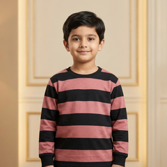 Boys Classic Crew Neck Striped Tee | Kids Premium Cotton Full-Sleeve Casual Shirt