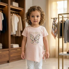 Little Diva "Evolution Butterfly" Graphic Tee | Elegant Pink Cotton Top with Side Tie