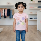 Little Diva "I Don't Care" Graphic Tee | Premium Yellow Cotton Top with 3D Florals