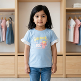 Little Diva "Sweet Ice" Graphic Tee | Premium Sky Blue Cotton Top with Ruffled Sleeves