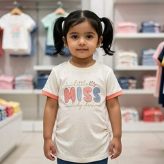 Little Miss Lucky Charm Graphic Tee | Premium Cream Cotton T-Shirt with Peach Accents
