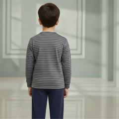 Boys Premium Henley Neck Striped Tee|Mid-Season Full-Sleeve Shirt