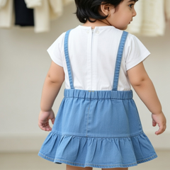 Girls' Denim Pinafore Dungaree Set | Trendy 2-Piece Summer Outfit