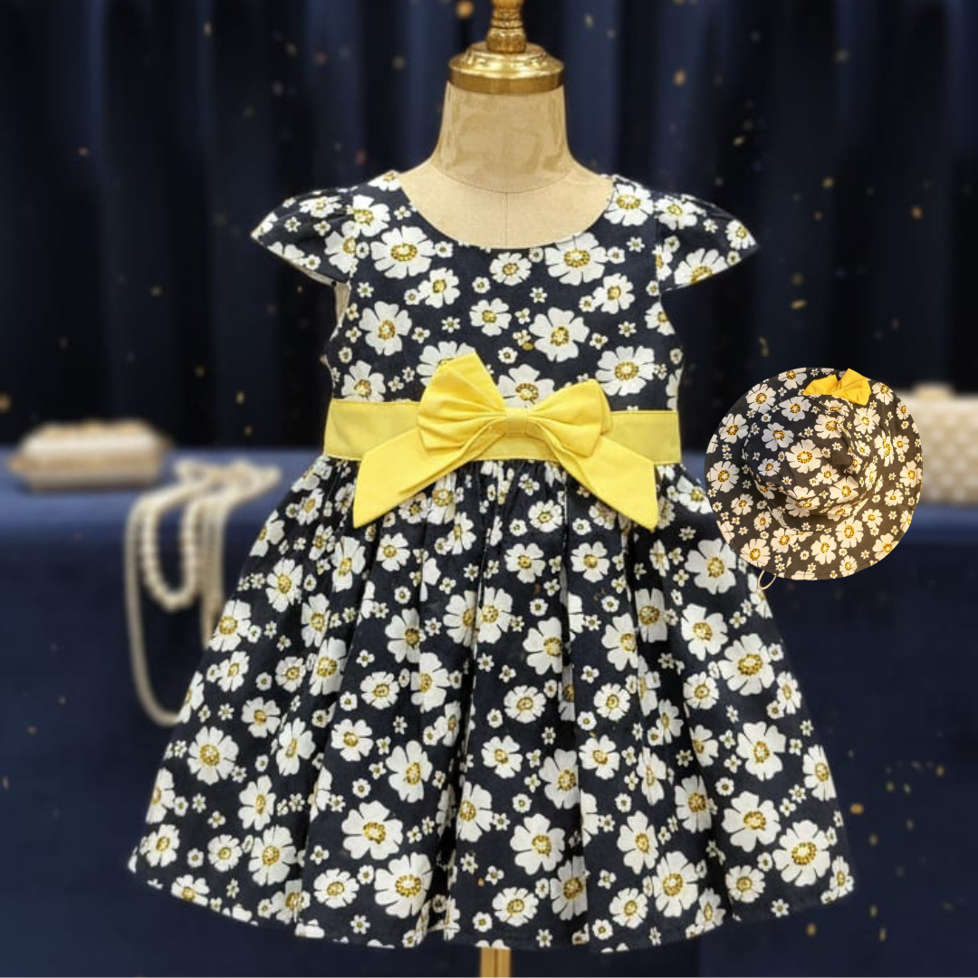 Girls' Boutique Floral Party Dress | Premium 2-Piece Daisy Collection with Matching Hat