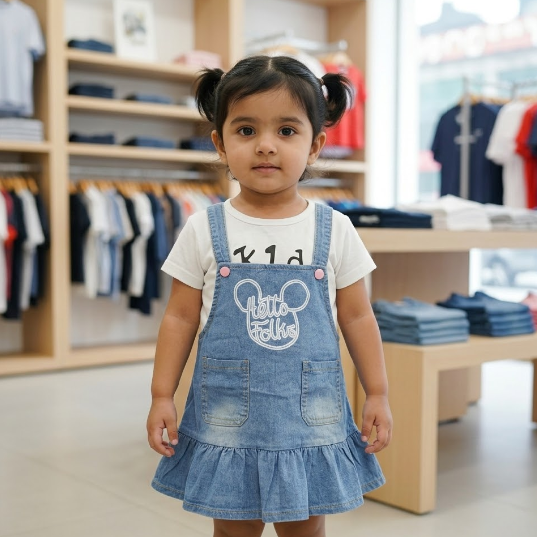 Girls' Denim Pinafore Dungaree Set | Trendy 2-Piece Summer Outfit