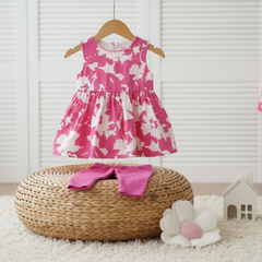 Girls' Boutique Abstract Floral Outfit | Premium Cotton Party Wear with Matching Leggings