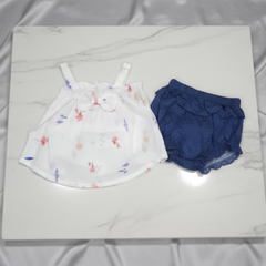 Girls' Boutique White & Navy Casual Set | Soft Cotton 2-Piece Infant Collection