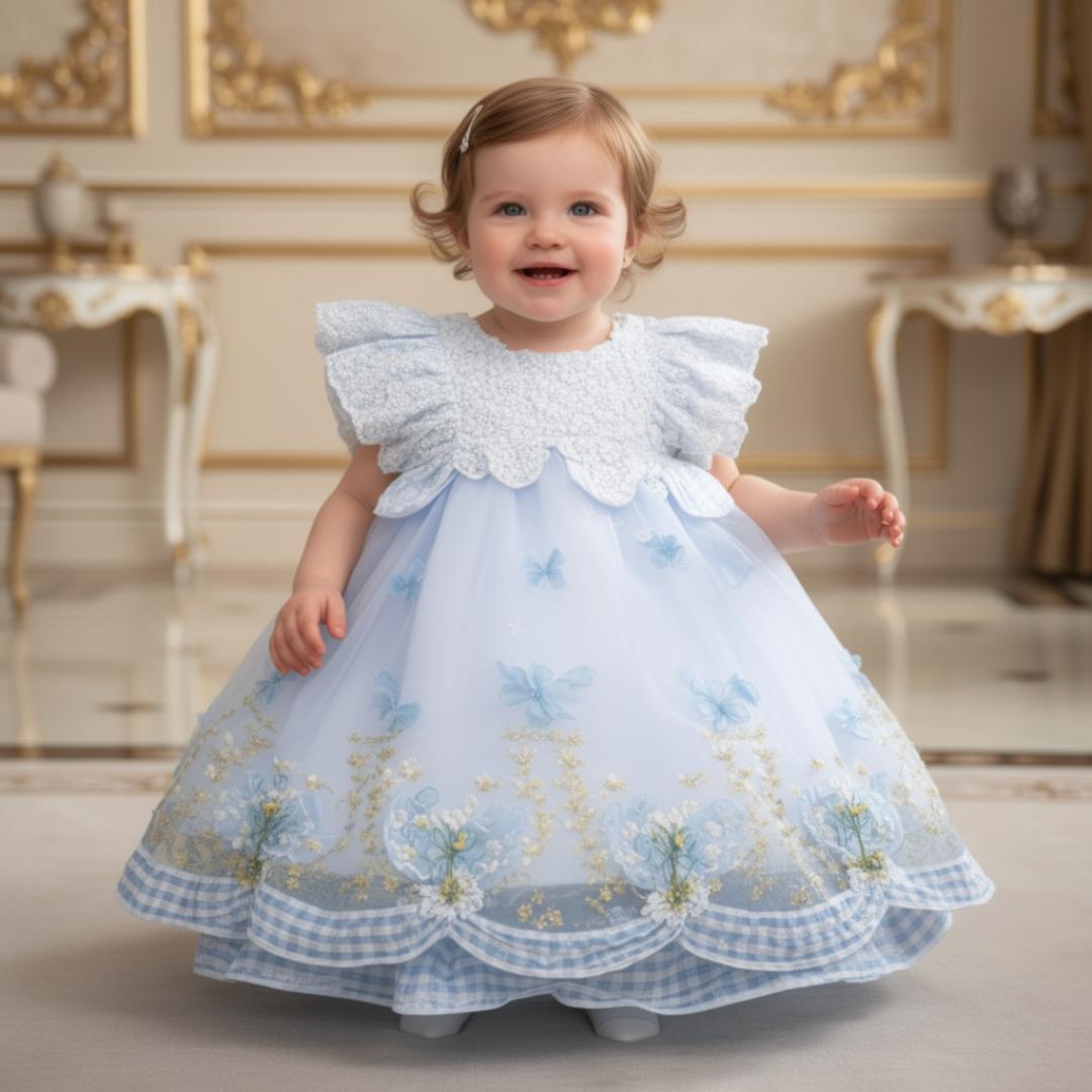 Girls' Luxury Butterfly Embroidered Party Dress | Premium Blue Fairy Frock