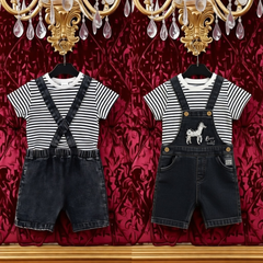 Boys' Premium Zebra Embroidered Denim Dungaree Set | Trendy 2-Piece Outfit