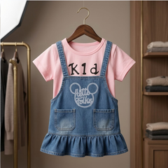 Girls' Denim Pinafore Dungaree Set | Trendy 2-Piece Summer Outfit