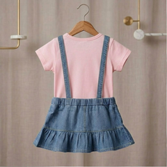 Girls' Denim Pinafore Dungaree Set | Trendy 2-Piece Summer Outfit
