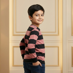 Boys Classic Crew Neck Striped Tee | Kids Premium Cotton Full-Sleeve Casual Shirt