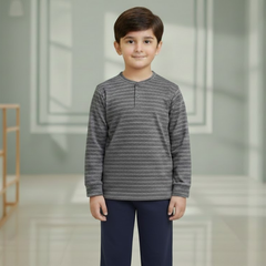 Boys Premium Henley Neck Striped Tee|Mid-Season Full-Sleeve Shirt