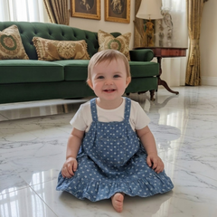 Girls' Boutique Embroidered Denim Dress | Stylish Ruffled Pinafore with Inner Tee