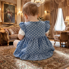 Girls' Boutique Embroidered Denim Dress | Stylish Ruffled Pinafore with Inner Tee