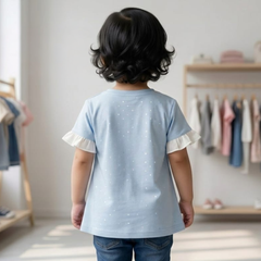 Little Diva "Sweet Ice" Graphic Tee | Premium Sky Blue Cotton Top with Ruffled Sleeves