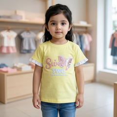 Little Diva "Sweet TWO" Butterfly Tee | Premium Pink Cotton Shirt with Ruffled Sleeves
