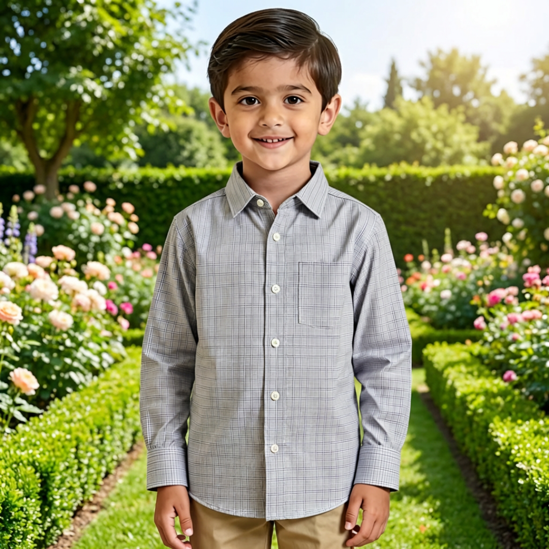 Premium Boys' Mid-Season Layered Shirt | Full-Sleeve Checkered Shirt with Fixed Graphic Inner