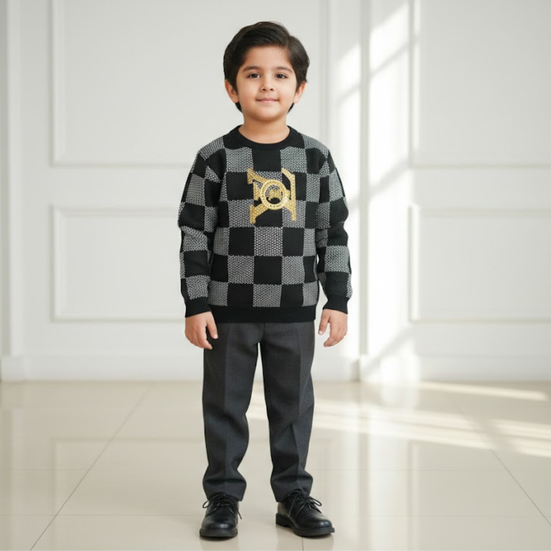 Boys Luxury Damier Sweatshirt Premium Kids Winter Eid Outfit