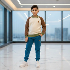 Kids Premium Contrast Raglan Sweater | Soft Knit Winter Pullover for Boys