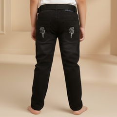 Boys' Premium Jet Black Jeans | Classic Slim-Fit Denim with Belt