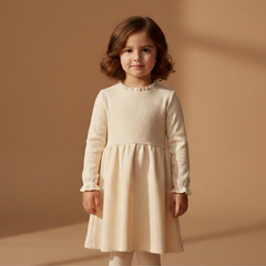 Luxury Girls' Ribbed Knit Ruffle Dress – Premium Woonel Frock