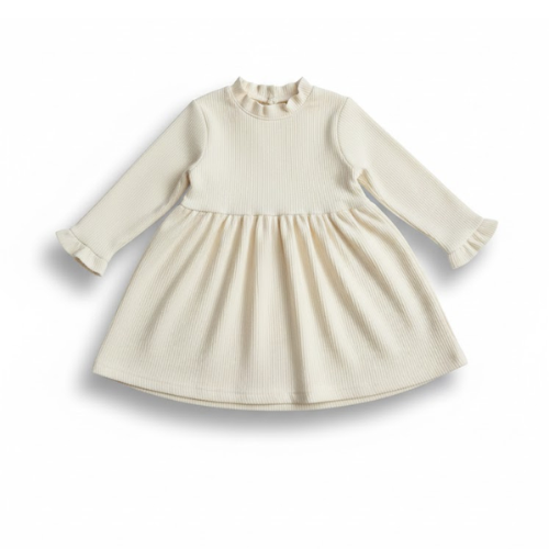 Luxury Girls' Ribbed Knit Ruffle Dress – Premium Woonel Frock