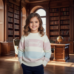 Luxury Girls' "Beauty" Striped Knit Sweater – Premium Pastel Pullover