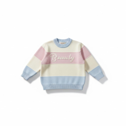 Luxury Girls' "Beauty" Striped Knit Sweater – Premium Pastel Pullover